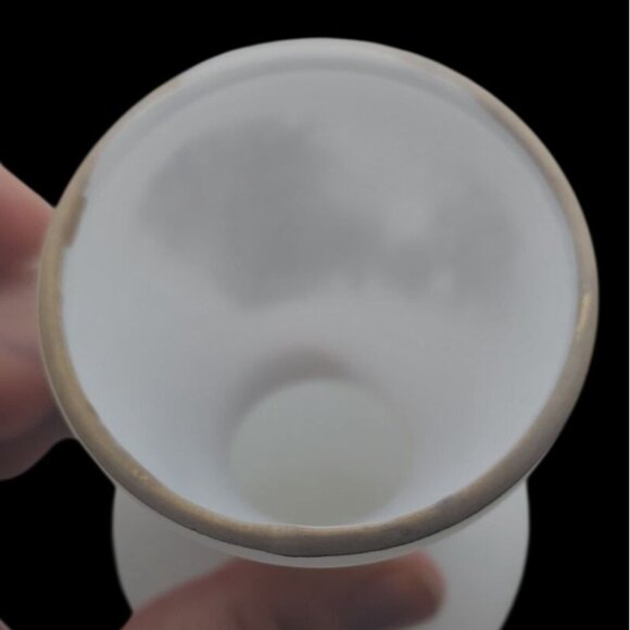 Vintage Floral White Satin Glass Vase Gold Trim Cottagecore - Picture 7 of 9